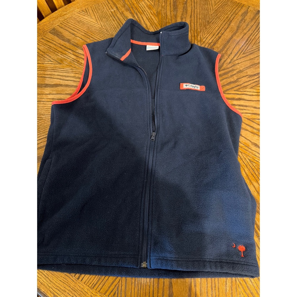 Columbia PFG Mens Fleece Vest Navy Blue Orange South Carolina Palmetto Size M